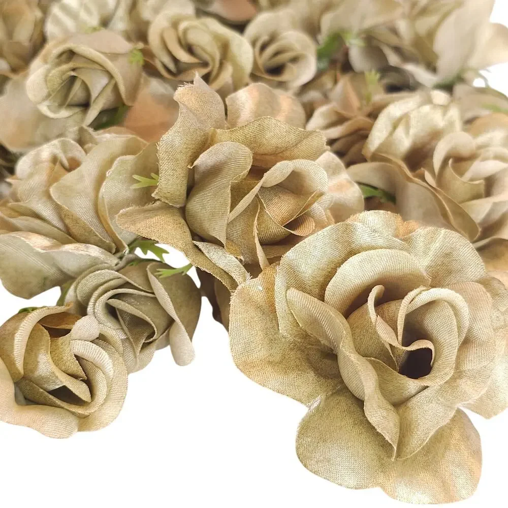 100 Moss Olive Green Satin Rose Heads Stemless Wedding Floral Craft DIY 2.5in